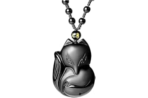 JSDDE Black Obsidian Crystal Hand Carved Fox Pendant Necklace Lucky Protection Crystals Fox Necklaces Jewelry
