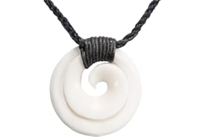 81stgeneration Collana con Ciondolo a Spirale Koru in Osso Intagliato a Mano | Collana con Cordino Regolabile per Uomo | Amuleto Femminile in Stile Maori | Gioielli Tribali da Surfista Fatti a Mano