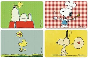 Logoshirt® Peanuts I Snoopy & Woodstock I Breakfast Board I Chopping Board I 23x14cm I Set of 4 I Dishwasher Safe & Heat Resistant I Licensed Original Design
