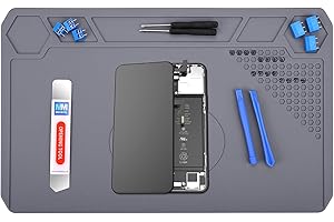 MMOBIEL Silikonowa Mata do Lutowania i Napraw - 35x22 cm - Odporna na Temperaturę do 500°C - Mata Warsztatowa do Lutowania, Telefonów Komórkowych i Elektroniki - z Izolacją Cieplną – Szara