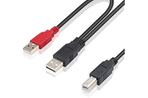 Duttek Kabel USB 2.0 na USB B, podwójny USB 2.0 męski na standardowy USB B męski rozdzielacz Y obsługuje ładowanie zasilania i transfer danych do drukarki, skanera, zewnętrznego kabla dysku twardego, 80/20 cm