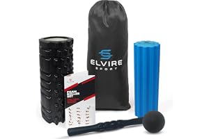 Elvire Foam Roller Set 5-i-1 Djupvävnadsmassage, Ryggkula, Muskelsticka Triggerpunkter, Lindrar Smärta: Rygg, Fot, Ben, Nacke, Träningsyra och Fysio, [Förbättrar Styrka och Prestanda]