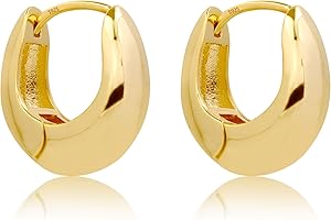 ASH'S CHOICE Boucles d'oreilles Créoles en Argent 925, Créoles Épais Petit Grand, Boucles d'oreilles Huggie, Chunky, Hypoallergénique, Plaqué Or 14 carats, pour Femme