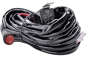 Safego Wiring Harness 12V, LED Light Bar Wiring Harness Kit with 12V/40A Relay On/Off Waterproof Switch, for Car LED Work Fog Light Spot Light (2 Leads)