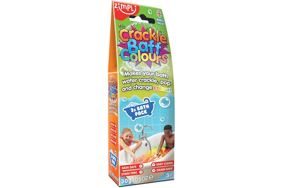 ZIMPLI - Crackle Baff Colours, 3 Bath Pack, Magically makes your water Crackle, Pop & Change Colour, Bath Toy, Pocket Money Stocking Filler Gift, UK Made