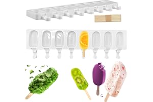 YingBiao Molde de Helado de Silicona 8 Cavity Pop Ice Lolly Mold Maker Creative DIY Ice Cream Stick Chocolate Frozen Dessert Popsicle Tray Home Kitchen Tools Pan + 16pcs Wooden Sticks