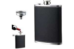 KURYT Hip Flask,1PCS Flask Alcohol Flask 8 oz, Portable Alcohol Flask with Funnel, Stainless Steel Pocket Hip Flasks, Whiskey, Rum, Vodka Bottle, Great for Camping, Hiking and Outdoor Activities (Black)