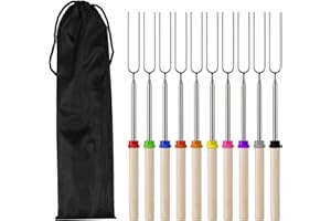 XIANGJUNLY 10 Pcs Extendable Marshmallow Toasting Forks Kit, 12.2-31.9 Inch Telescopic Smores Sticks, Stainless Steel BBQ Campfire Roasting Accessories for Fire Pit BBQ Camping Accessori