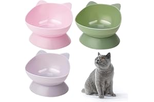 umorismo 3 Pcs Raised Cat Bowl Tilted Elevated Cat Bowls Plastic Cat Feeding Bowls Kittens Dishes 15° Cat Feeder Food Water Bowl For Pets Cats Dry Wet Food