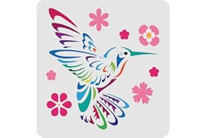 FINGERINSPIRE Stencil per Colibrì 30x30cm Stencil di plastica per Fiori di Uccelli Stencil Quadrati riutilizzabili per Creare Oggetti e Decorazioni Fai-da-Te di Colibrì