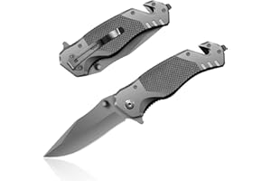 HONZIN Cuchillo plegable 3 en 1 cuchillo de bolsillo multiherramienta de acero inoxidable, cuchillo de supervivencia para acampar (mango G10)