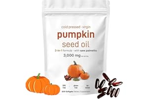 SHENGQIU 180pcs Organic Pumpkin Seed Oil,2-in-1 Formula Skin Care Cold Pressed 3000mg for Hair Growth and P/rostate Health,Pumpkin Seeds Oil Softgels for Men Women