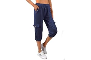 heekpek Femme Pantalon 3/4 Chic Ete Ample Pantalon Jogging Cotton Casual Pantacourt Pantalon de Yoga Pilattes Pantalon Décontracté avec Poches