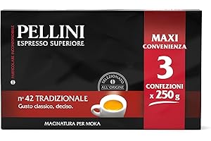 Pellini N.42 Tradycyjna kawa mielona do ekspresu do kawy o mocnym i intensywnym smaku, mieszanka Arabica i Robsta, mocne palenie, 3 opakowania po 250 g