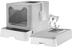 MINGYI Bac à Litière pour Chat Fermée, Grande Maison de Toilette Chat Pliable avec Couvercle, Tiroir à Litière avec Pelle, WC pour Chats, Jusqu'à 7 kg (Gris XL 51×41×38 cm)