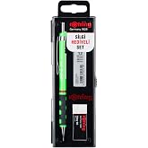 rOtring Tikky Mekanik Kurşun Kalem, U&ccedil; ve Silgi Seti, 0,7 mm Kalem, 2B U&ccedil;, Orta Boy Silgi, Neon Yeşil, 3'l&uuml; Set