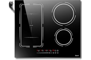 DISAENVIR Piano Cottura Induzione 4 Fuochi 3500W Con spina, Piastra Induzione Incasso 49x56, Piano Cottura Elettrico Flex Zone, Funzione Boost & isolamento, Timer, Serratura di sicurezza, Livello 9