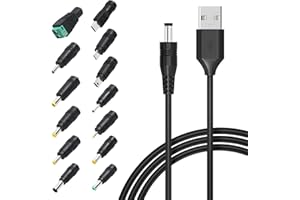 STFMHEZ USB to DC 5V Cable, 1.5M Universal Power Cable Charging Cord With 13 Interchangeable DC Connectors Tips - 5.5x2.1mm, 5.5x2.5mm, Type C, Micro USB, Mini USB and More