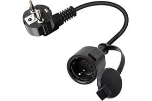 Rallonge Electrique 90 Degrés Extérieur, Coudé à 90° Type F, Indice de Protection IP44, avec Capuchon étanche, Prise Standard européenne adaptée à Une Utilisation intérieure et extérieure, 0.3M, Noir