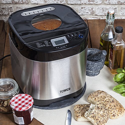 Tower T11001 Digital Bread Maker with Gluten Free Setting, Stainless Steel, 650 W, 0.9 Litre
