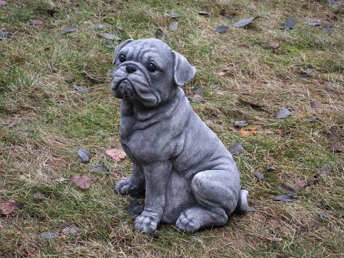 Steinfigur Welpe Hund Mops Gross 27 cm ca.6 kg Frostfest Wasserfest Stein Nr.081 - 4