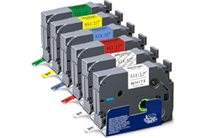 6x XemaX Kompatibel Schriftband Ersatz für Brother P-touch Bänder TZe-211 TZe-111 TZe-411 TZe-511 TZe-611 TZe-711 6 mm Etikettenband für Brother P-Touch H105 1010 H100R H110 H101C H100LB H200 D400