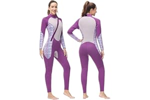 Boglia Femme 3mm Néoprène Combinaison de Plongée Manches Longues Maillot de Bain Une Pièce, Protection UV Combinaison, Garder au Chaud et prévenir Les coupures Idéal pour, Le Surf, la Natation