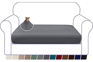 Granbest High Stretch Sofa Seat Cushion Cover Super Soft Couch Seat Cover Sofa Cushion Protector Jacquard Spandex Fabric with Elastic Bottom(2 Seater,Grey)