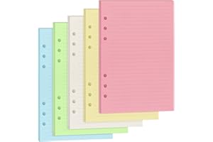 ‎SKYCASE Skycase A5 Nachfüllpapier [150 Blatt/300 Seiten] – Linierte Blätter mit 6 Löchern, 100 GSM (5 Farben) für Filofax, Ringbücher, Notizen & Skizzen