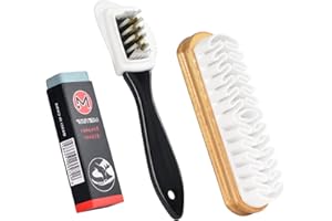 MagiSel Schuhbürsten-Set, 3er Set mit Holzschuhbürste, 4-seitiger Schuhbürste, PVC-Schuhradierer, Messingborsten, Braun, für Nubuk, Wildleder, Velour und Schuhe