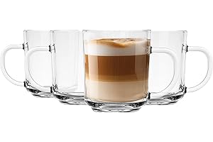 GLASMARK KROSNO 1992 Glasmark Krosno Lot de 4 verres à latte macchiato, à cappuccino, à thé, avec poignée, verres à dessert, à eau, à café, à vin chaud, à café glacé, à vin chaud, à grog, 4 x 250 ml