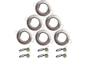 KingYH 6 Pack Round Recessed Spotlights Trim Ring Fitting GU10 Light Mounting Frame with GU10 Lamp Holder for Ceiling Spotlight MR16 and 50 mm Bulb Halogen Light Fitting Silver