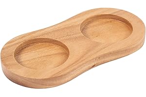 DeroTeno Salt and Pepper Mill Tray, Rubber Wood, Pepper Grinder Rest, Dining Table Protector, Inner Dia 5 cm (Pepper Mill and Salt Mill are not Included)