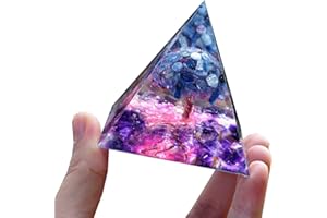 BESORGONE Árbol de la vida de cuarzo cianita, pirámide de orgonita con amatista positiva, generador de energía de Reiki y Chakra, pirámide de orgón curativo de cristal
