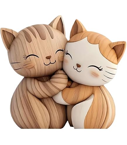 Décoration Murale Couple De Chats En Bois – Sculpture 2D Avec Cœur Partagé, Idéal Pour Amoureux Des Chats