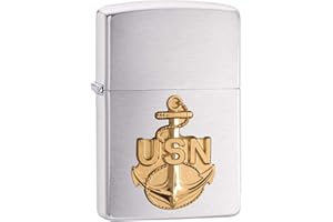 Zippo USN Emblem, Accendino Antivento, Ricaricabile a Benzina Unisex-Adulto, Cromo, Regular 5.7 x 3.7 x 1.2 cm