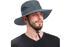 Irikdescia Chapeau de soleil pliable à large bord pour la pêche, la plage, la randonnée, la protection solaire, pour hommes et femmes, gris foncé, gris, Large