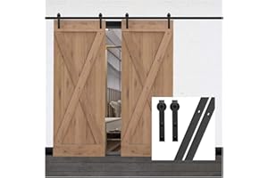 GIFSIN 12FT/366cm Sliding Barn Door Sliding Door Kit Barn Door Hardware for Double Door,J-Shaped Hanger
