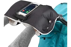 IWILCS Guantes Silla de Paseo,Guantes de Cochecito,Invierno Cochecito de Bebé Guante con Funda Transparente para Teléfono,para Todos los Cochecitos(Negro)