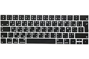 MiNGFi Arabe/AZERTY Silicone Clavier Coque de Protection/Couverture pour MacBook Pro 13/15" Touch Bar (2016-2019) Modèle A1706 A1707 A1989 A1990 A2159 EU/ISO Clavier - Noir