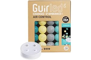 GuirLED - Guirlande lumineuse boules coton LED USB - Télécommande sans fil - Veilleuse bébé 2h - Adaptateur secteur double USB 2A inclus - 4 intensités - 24 boules 2.4m - Scandinave