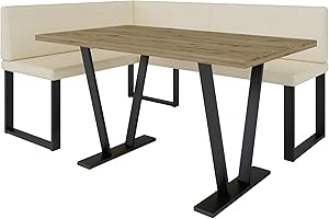 ‎FURNISTAR Eckbank Akiko Metal mit Tisch - Eckbankgruppe für Ihrem Esszimmer, Küche modern, Sitzecke, Essecke. Perfekt für Küche, Büro und Rezeption. Solide und Starke Verarbeitung. (Soft 18, 168x128 Links)
