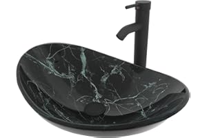 ‎ZEALWE ZealWe Waschbecken Aufsatzwaschbecken Glas, Waschbecken Aufsatz Waschschale Oval für Badezimmer, Handwaschbecken Gäste WC 53 × 35 × 15,5 cm Waschtisch Waschplatz, Sternenhimmelfarbe