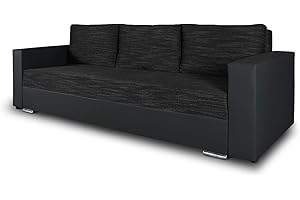 ‎SOFNET Schlafsofa Bird - Sofa mit Schlaffunktion und Bettkasten, Klappsofa, Schlafcouch mit Chromfüße, Couch, Couchgarnitur, Sofagarnitur (Schwarz + Schwarz (Dolaro 08 + Berlin 02))