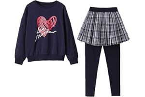 amropi Ragazze 2 Pezzi Outfit Abbigliamento Set Manica Lunga Felpa e Gonna Ghette Pantaloni Tuta Sportiva