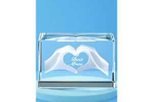 VICTERR Crystal Gifts for Mum,Crystal Engraved 3D Heart in Hands,With Best Mum in Cube Glass Figurines for Mother,Birthday Gifts for Mum from Daughter or Son,Ornament for Mummy on Christmas,Mothers day