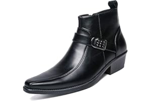 DADIJIER Bottines Décontractées À La Mode pour Hommes, Décoration De Boucle, Bout Pointu, Fermeture À Glissière Latérale, Botte Haute