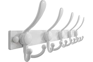 Dseap Coat Rack Wall Mount 2.0 Pro: Heavy Duty 300% Thicker, Stainless Steel Wall Coat Hooks Hanger for Clothes Jackets Hats Entryway Closet, MaxStrong Series, White
