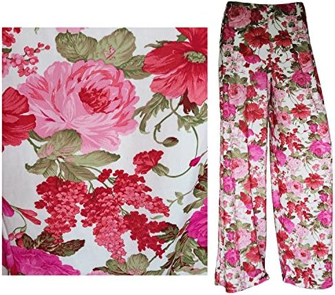 F4U® NEW LADIES FLORAL PRINT PALAZZO TROUSERS WOMENS WIDE LEG SUMMER PANTS PLUS SIZES 8-26 (M/L (12-14), Cream Floral Pink)