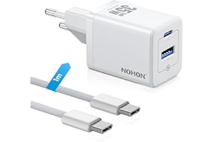 NOHON Caricatore USB-C Rapido Caricabatterie: 35W GaN Alimentatore USB C, 2-Porte Spina USB con Cavo Rapido 60W 1M, Compatibile per iPhone 15 14 13 12 Pro Max/iPad Pro Mini/Samsung (Bianco)